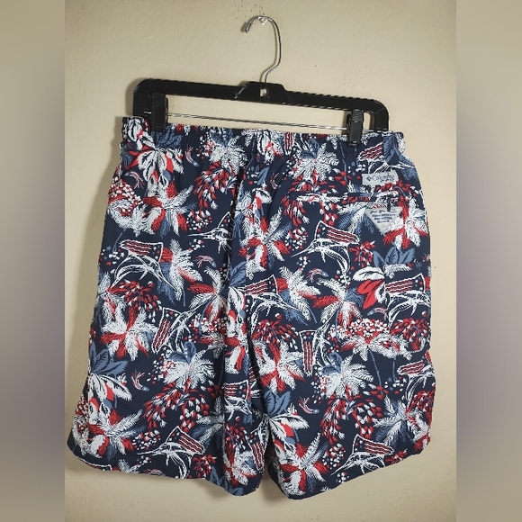 Columbia Swim Trunks Pfg Patriotic Usa Flag Sword Fish - Picture 2 of 16